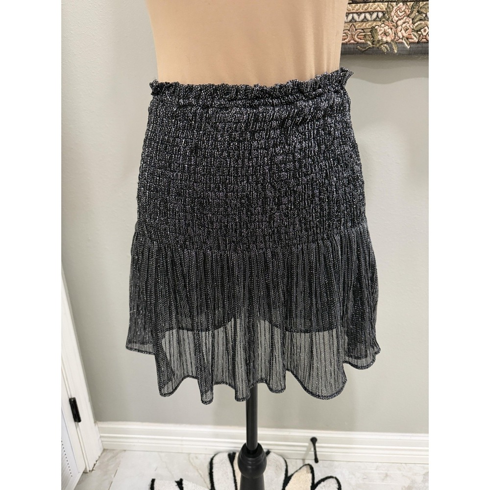 Zara Skirt NWT Womens Small Black Metallic Pleated Ruffle Mini Elastic Waist